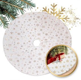 Covoras pentru bradul de Craciun GOLD STARS 122 cm, alb