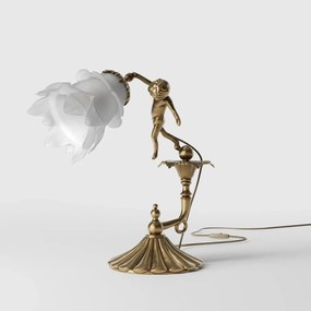 Veioza din alama cu abajur din sticla Putti