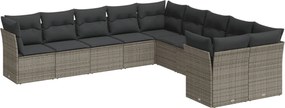 vidaXL Set mobilier de grădină cu perne, 10 piese, gri, poliratan