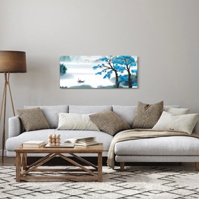 Tablou - Pictură, lac cu barcă (120x50 cm)