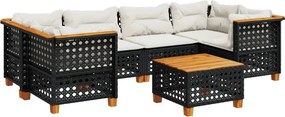 vidaXL Set canapele de grădină cu perne, 7 piese, negru, poliratan