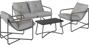 Set de Grădină Outsunny cu Canapea, 2 Fotolii și Măsuță cu Blat din Sticlă, Mobilier de Exterior cu Perne Groase, Gri Deschis | Aosom Romania