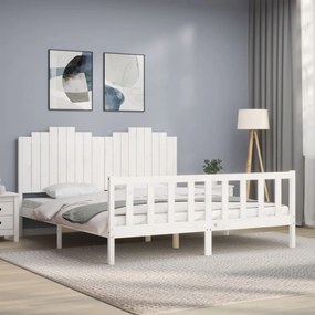 3192312 vidaXL Cadru de pat cu tăblie, alb, 180x200 cm, lemn masiv