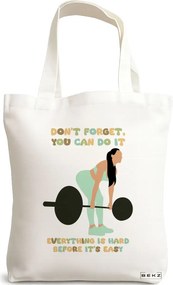 Sacosa de Panza pentru Cumparaturi, Geanta Tote, model Strength and Perseverance, 38x34.5 cm, Alba, BEKZ®