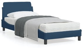 373091 vidaXL Cadru de pat cu tăblie, albastru, 90x190 cm, textil