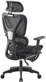 RIGACHAIR PRO Scaun ergonomic, sezut translatie, cotiere 2D, tetiera 2D, recliner 155°, suport picioare, Full Mesh, Negru