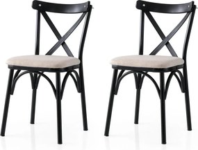 Set 2 scaune EKOL 285 V2, crem/negru, stofa clasica/metal, 42x40x81 cm