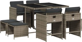 vidaXL Set mobilier grădină cu perne, 9 piese, gri, poliratan
