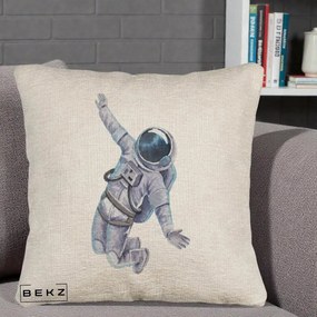 Perna Decorativa Astronaut Acuarela Zbor, 40x40 cm, Bej Canapea, Husa Detasabila, Perna Inclusa, BEKZ®