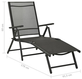 Set mobilier de gradina, 3 piese, negru, textilena si aluminiu Negru, 3