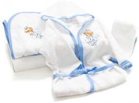 Set de baie pentru bebelusi cu tiv albastru, 3 piese, brodat cu Ingeras, Alb- SDB-05