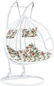 Balansoar gradina DALVEA 2 NEW, alb, rattan sintetic/metal, 133x117x19