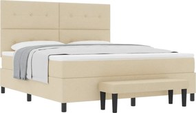 vidaXL Pat cu arcuri cu saltea cu headboard Crem 180 x 200 cm țesătură