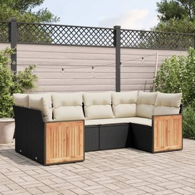 3260341 vidaXL Set mobilier de grădină cu perne, 6 piese, negru, poliratan