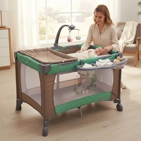 Patut Pliabil si Tarc copii Baby Care™ PRO FMAT, 2 Niveluri de inaltime, Cu melodii si Masa infasat, Carusel cu jucarii din plus, Plasa insecte,