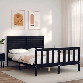 Cadru de pat cu tăblie dublu mic, negru, lemn masiv