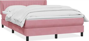 vidaXL Pat box spring cu saltea, roz, 160x210 cm, catifea