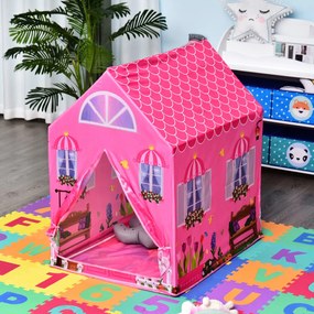 Cort Princess Play HOMCOM pentru Fete de peste 3 ani pentru Interior si Exterior Roz 93 x 69 x 103 cm | Aosom RO