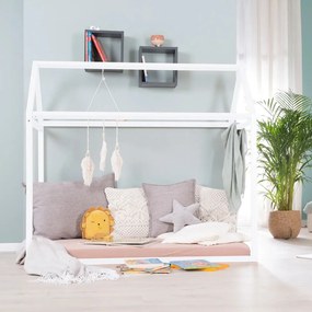 Pat pentru copii alb de tip casă din lemn de pin cu saltea/fără somieră 70x140 cm House Bed – Roba