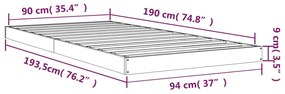 Cadru de pat Single 3FT, 90x190 cm, lemn masiv de pin Alb, 90 x 190 cm