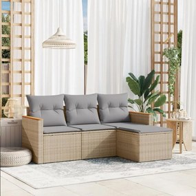 vidaXL Set canapele de grădină, 4 piese, cu perne, bej, poliratan