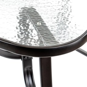 Masă de grădină Canillo cu cadru metalic și sticlă, neagră