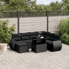 3268695 vidaXL Set mobilier de grădină cu perne, 8 piese, negru, poliratan