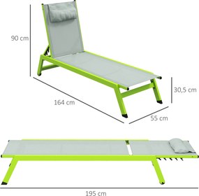 Outsunny Șezlong de plajă transat din aluminiu și textilene cu roți și pernă pentru cap și spătar reglabil verde | Aosom Romania