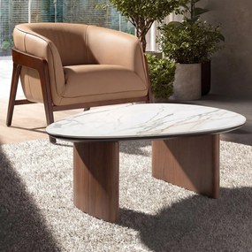 Masuta de cafea Porcelain Marble si lemn furniruit Walnut