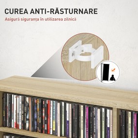 HOMCOM Dulap Bibliotecă pentru CD-uri cu 16 Rafturi, Design Modern, din Lemn, 106,5x24x126,3 cm, Natur | Aosom Romania
