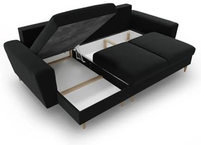 Colțar negru extensibil, cu spațiu de depozitare cu tapițerie din catifea Kyoto – Cosmopolitan Design