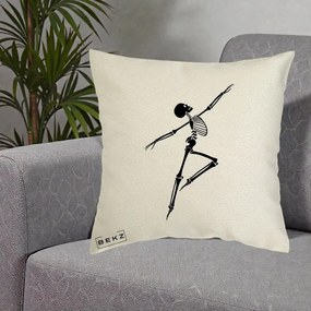 Perna Decorativa Schelet Dansator Silueta Neagra Halloween, 40x40 cm, Ecru, Husa Detasabila, Perna Inclusa, BEKZ®