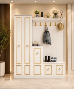 Cuier hol cu pantofar alb-auriu, Vera Homs 183x35x150 cm 