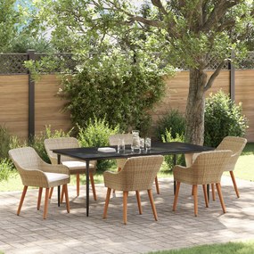 vidaXL Set de dining pentru grădină 7 piese Bej din Ratan