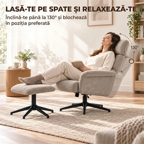 HOMCOM Fotoliu cu Taburet, Rotativ și Reclinabil, Tetieră Reglabilă, Maro Deschis | Aosom Romania