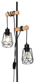 Lampă de podea rustică neagră cu lemn 2 lumini cu abajur - Dami Frame