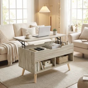 HOMCOM Masă de cafea rabatabilă, masă pentru living cu compartiment ascuns și rafturi deschise, 75 x 40 x 58 cm, lemn natural | Aosom Romania