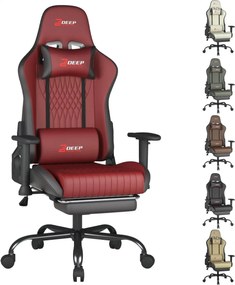 Scaun gaming, Pernă lombară cu Masaj vibrator, Suport pentru picioare, Cotiere 2D, piele PU, Rosu