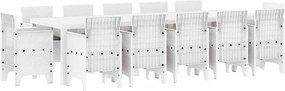 vidaXL Set de masă pentru grădină 13 pcs Alb Rattan sintetic și metal