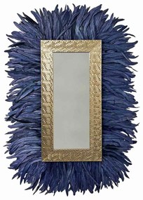Oglinda decorativa de perete, dreptunghiulara cu pene albastre KAMY, 110 X 75 cm