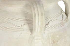 Vas decorativ amforă din teracotă artizanală, finisaj craft alb-crem, cu 4 anse, 57×57×93 cm, „Jerba"