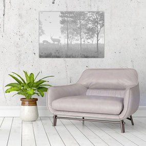 Tablou pe sticlă - Pajiște cu cerbi (70x50 cm)