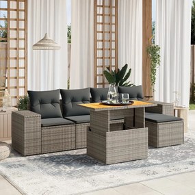vidaXL Set mobilier grădină cu perne, 6 piese, gri, poliratan