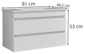 Mască de baie Cube 80 cu chiuvetă ceramică, 2 sertare, vopsită în alb lucios