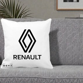 Perna Personalizata cu emblema Renault, 40x40 cm, Alba Mata, Husa Detasabila, Perna Inclusa, BEKZ®