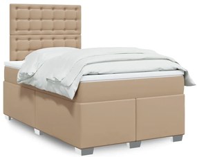 vidaXL Pat box spring cu saltea, cappuccino, 120x190cm piele ecologică