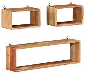 vidaXL Set rafturi de perete cub, 3 piese, lemn masiv acacia