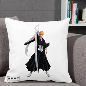 Perna Personalizata Bleach Ichigo Kurosaki Zangetsu, 40x40 cm, Alba Mata, Husa Detasabila, Perna Inclusa, BEKZ®