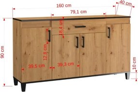 Comodă POLA 16 – 160x40x90 cm – Stejar Artisan