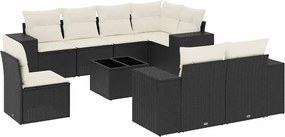 vidaXL Set mobilier de grădină cu perne, 9 piese, negru, poliratan